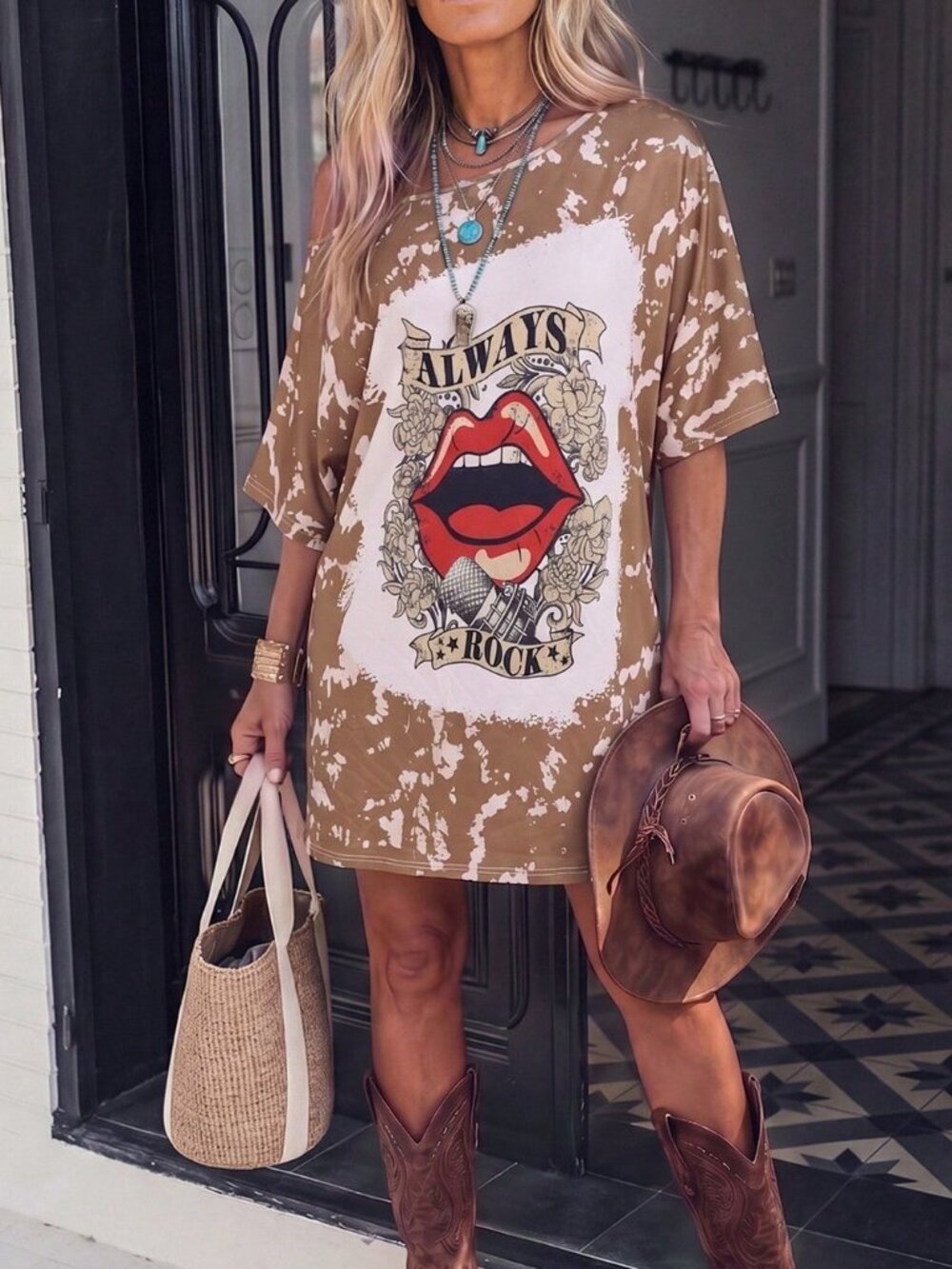 Coffee Casual Women's Floral Drop Shoulder Short Sleeve Loose Fit Mini Dress